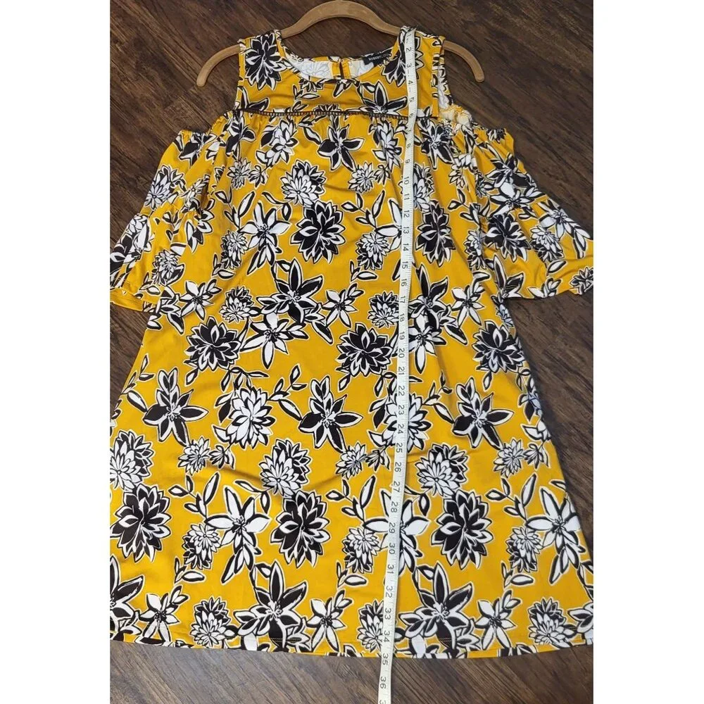 Floral Cold Shoulder Flutter Sleeve Pull On Yellow Wedding Guest Dress M